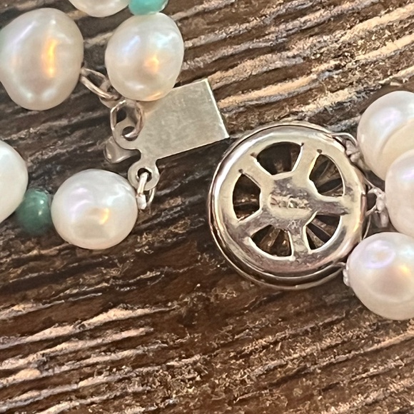 Rare Fresh Water Pearls & Turquoise Three Strand Necklace - Picture 5 of 14